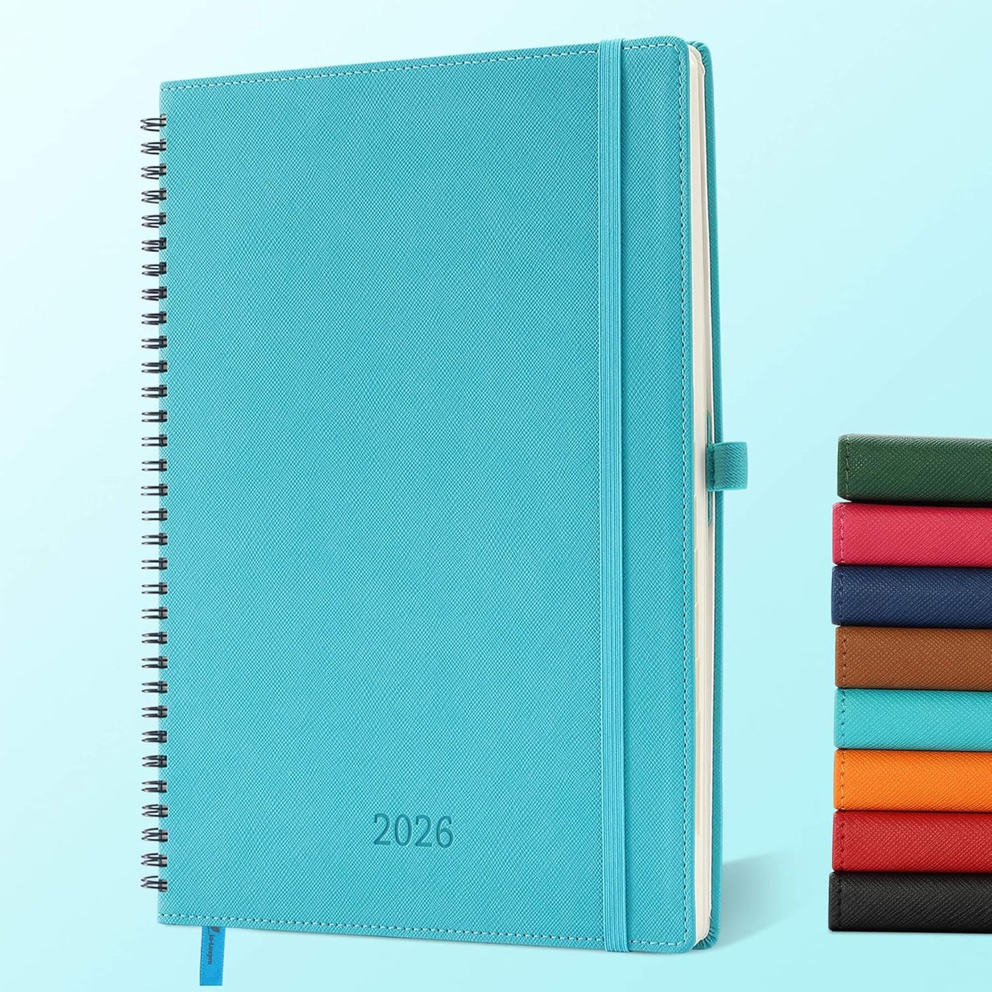 IN-LUXPRO Planner 2026 Daily Weekly and Monthly,11.5"x8.5",12 Months Spiral Bound Calendar Agenda with Self-adhesive Pen Holder,2026 Appointment Book with Vegan Leather Soft Cover,Light Blue