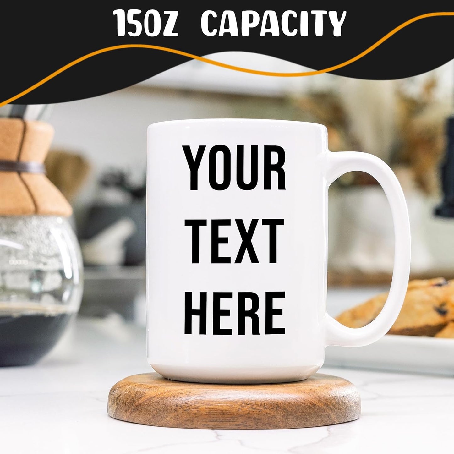 Personalized Coffee Mug 15 Oz, Custom Picture Text or Logo Ceramic Mug, Customized Gift for Men & Women, Taza Personalizada with Photo and Words, Customizable Large Tea Cup | White