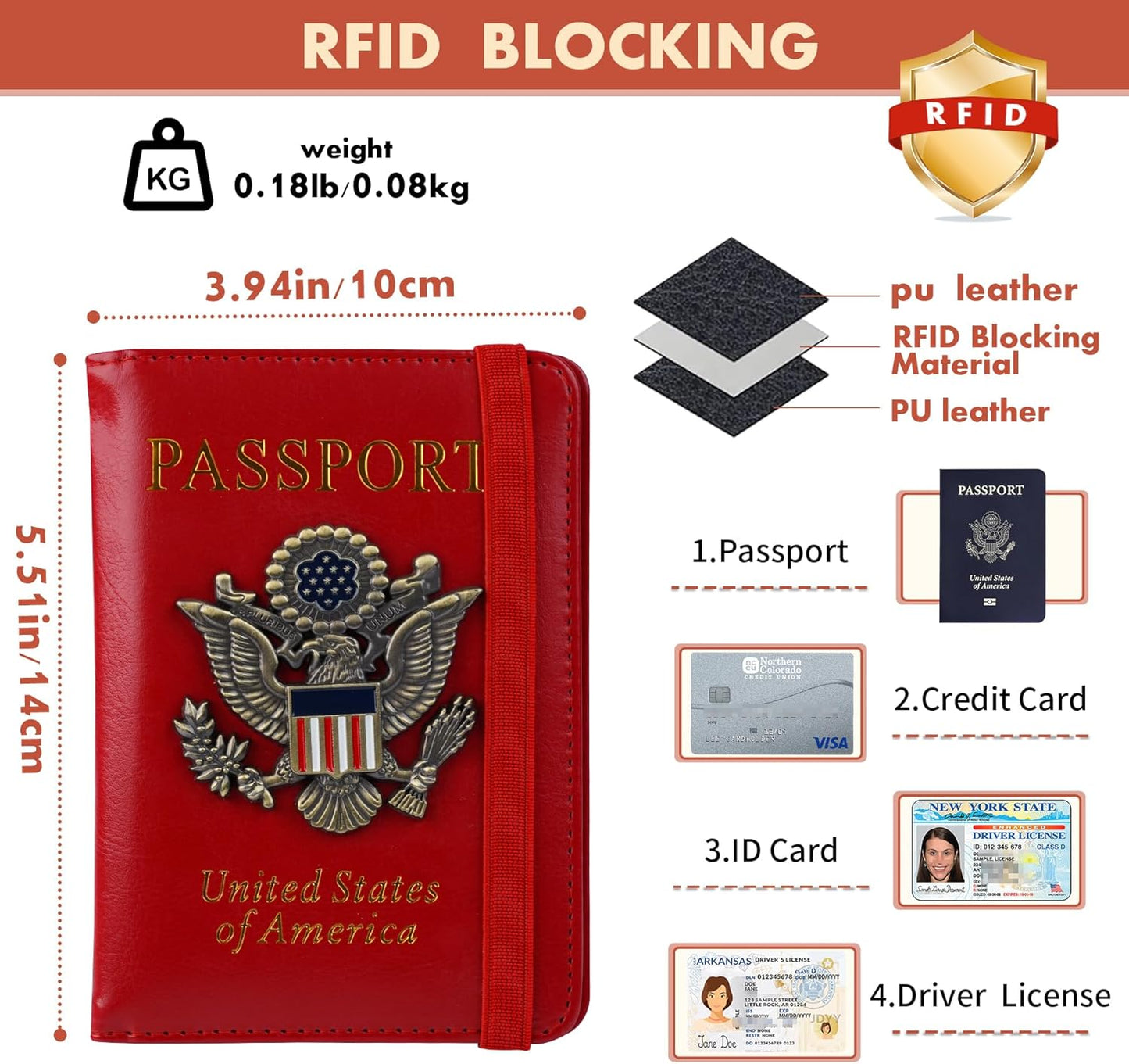 Passport Holder Cover Travel Wallet RFID Blocking Wallets Family Passport Organization Personalized Wallet Case for Men and Women Travel Must Haves (Red)