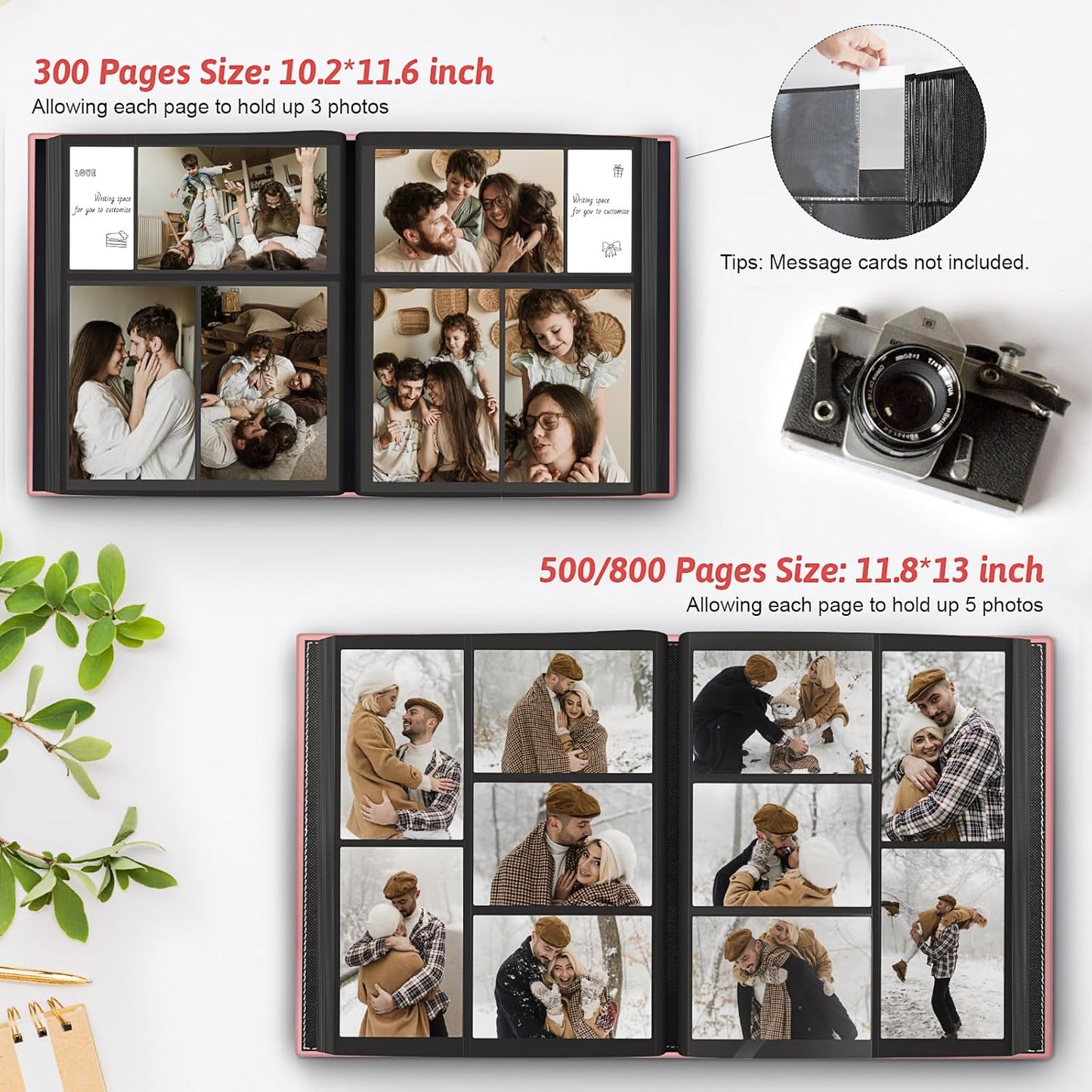 Popotop Photo Album 4x6 300 Pockets with Leather Hardcover Cover, Small Photo Album Holder Book with 50Pcs Pages for Family Travel Wedding Baby Gifts