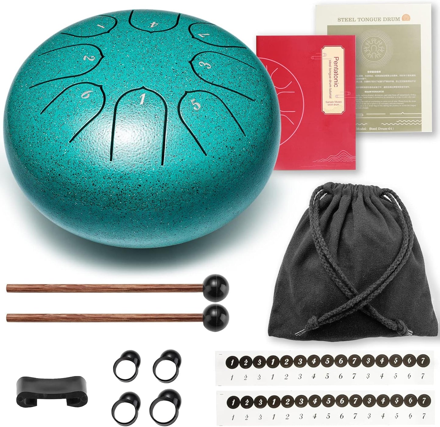 Steel Tongue Drum Percussion, 6 Inch 8 Notes Musical Instruments, Music Gifts for Family Friends (Malachite)