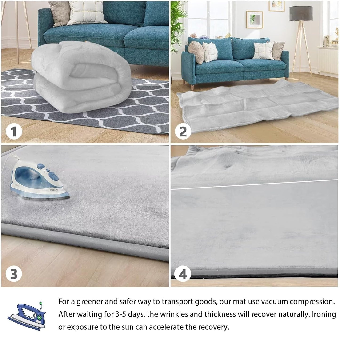 Baby Play Mat for Floor Tummy Time Mat Nursery Rug Muscle Mat Area Rug Playroom Rug Tatami Mat 79"x118" Memory Foam 1.3" Thick Crawling Mat for Babies,Toddlers, Infants, Kids(Light Gray)