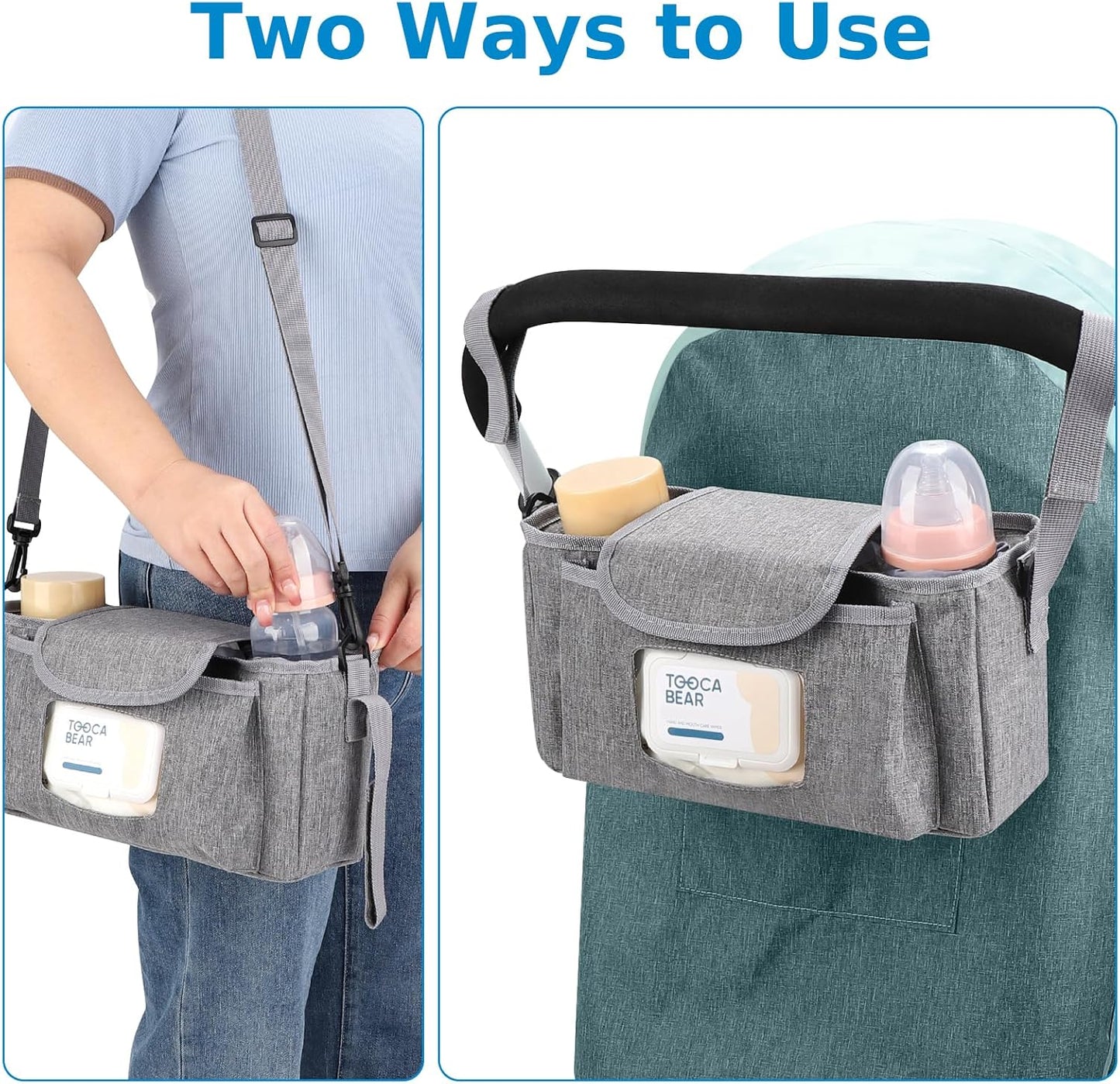 Accmor Universal Stroller Organizer with Insulated Cup Holder and Shoulder Strap, Stroller Bag Caddy Organizer Stroller Accessories for Uppababy, Baby Jogger, Nuna, Doona, Britax Strollers