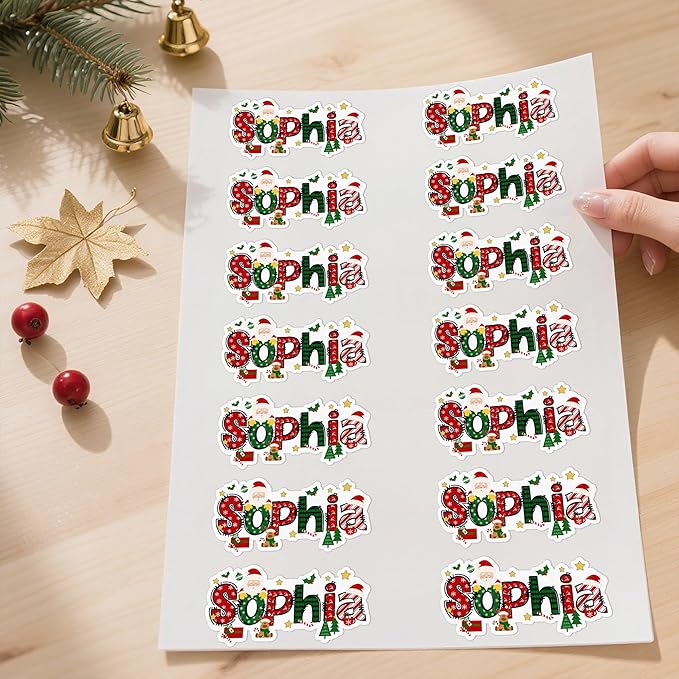 Personalized Christmas Stickers, Custom Name Waterproof Christmas Gift Tags for Gift Box Holiday Decorations, Stockings, Party Favors (Name)