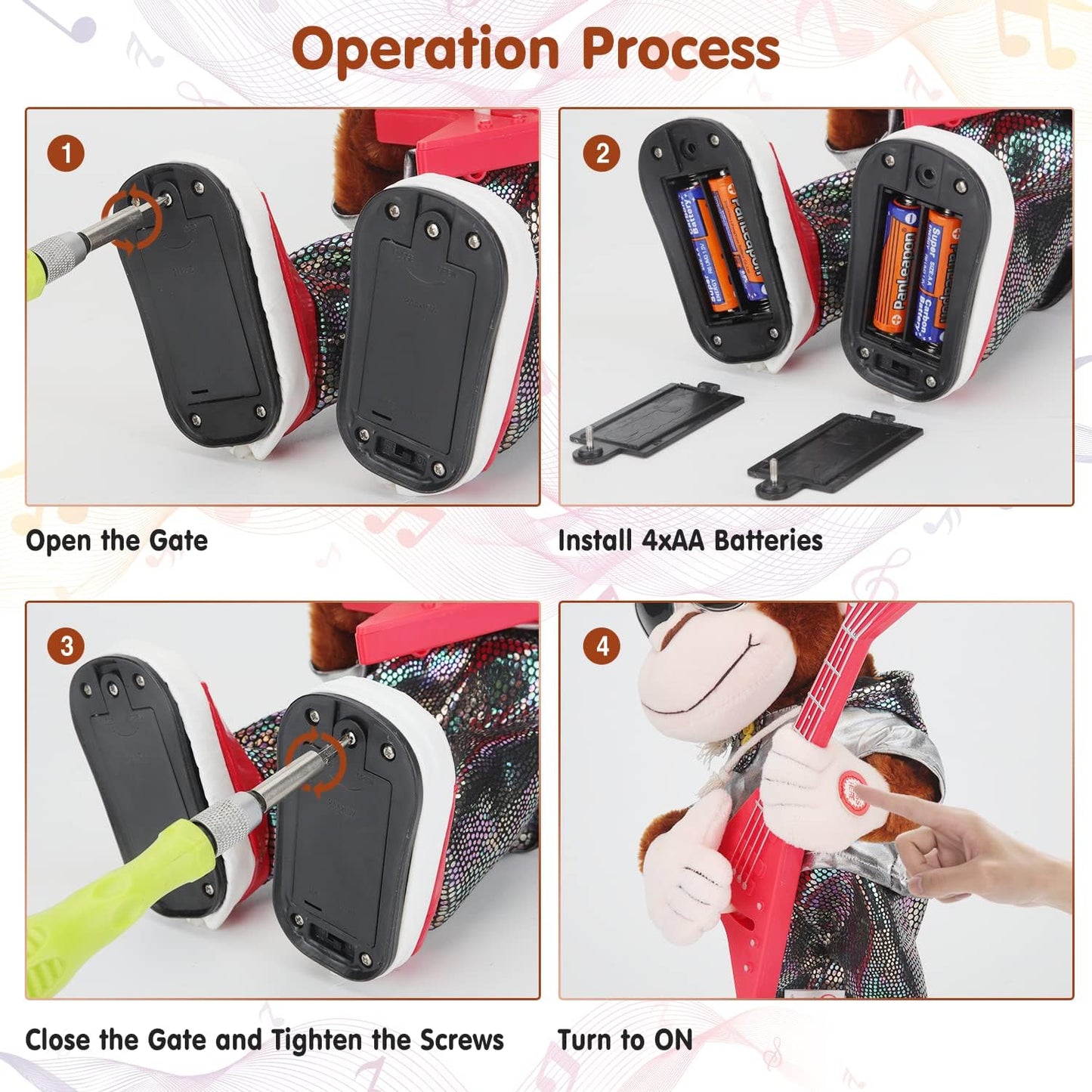 Dancing Monkey Plush Toy, Stuffed Toys, Dancing Singing, Body Shaking, and Guitar Shaking, Punk Molding, One Button Control, Children's Education Toys, Musical Intelligence Development