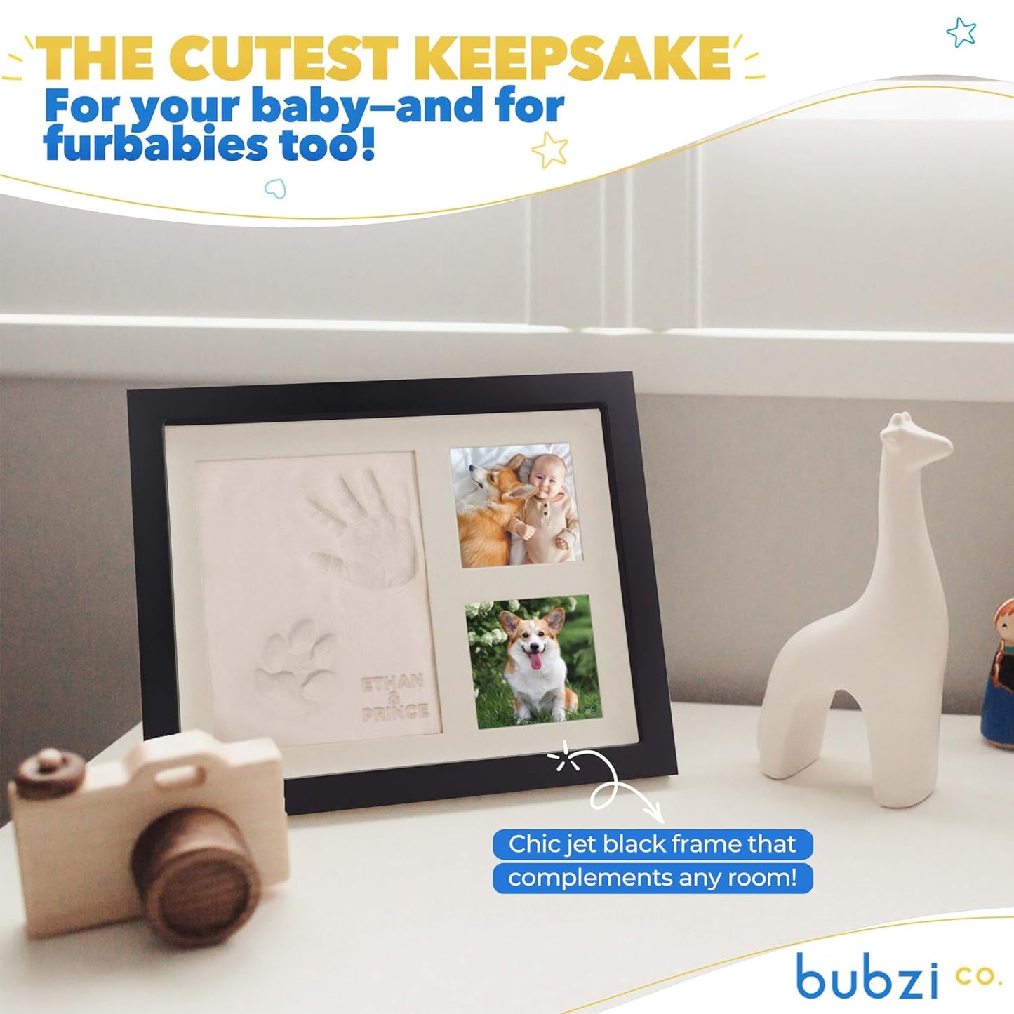 Baby Footprint and Hand Print Kit - Keepsake Frame, Nursery Picture Frames, New Mom Gifts, Newborn Essentials, Baby Shower Gifts (Jet Black)