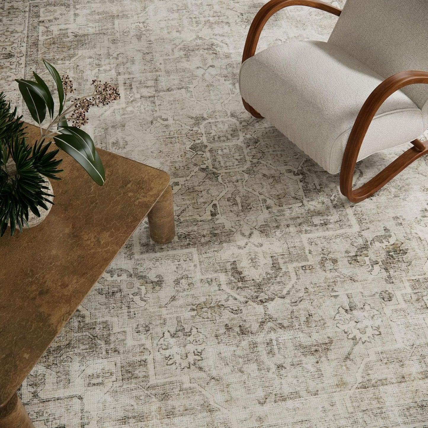 Washable Area Rugs for Living Room: 5x7 Bedroom Area Rugs Boho Vintage Rugs Stain Resistant Non Slip Low Pile Soft Lightweight Carpet for Kitchen Dining Room Farmhouse Nursery Kids Room Home Office