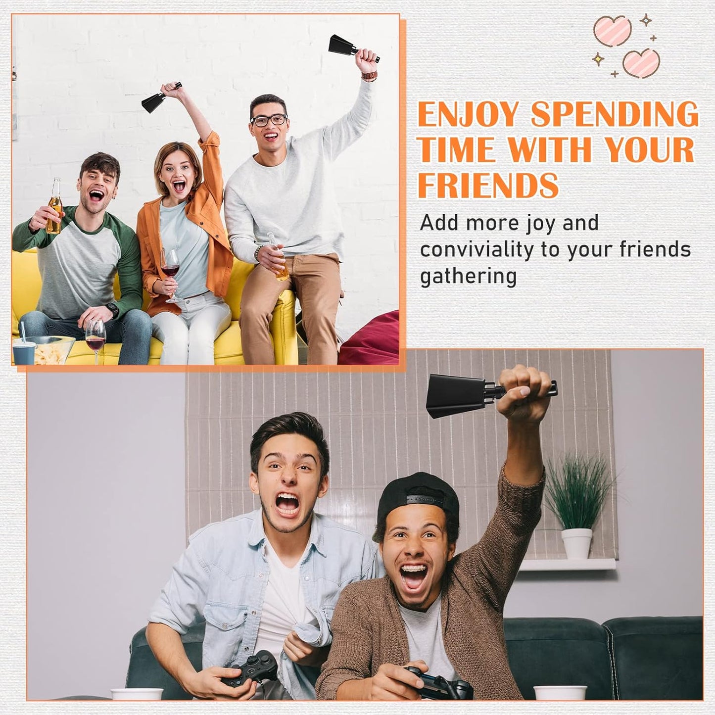 24 Pcs Cow Bell Cheering Bell Cow Bells Noise Makers for Sporting Events Football Cowbell with Handle Loud Musical Instrument for Sports School Classroom Alarm(black,9 '')