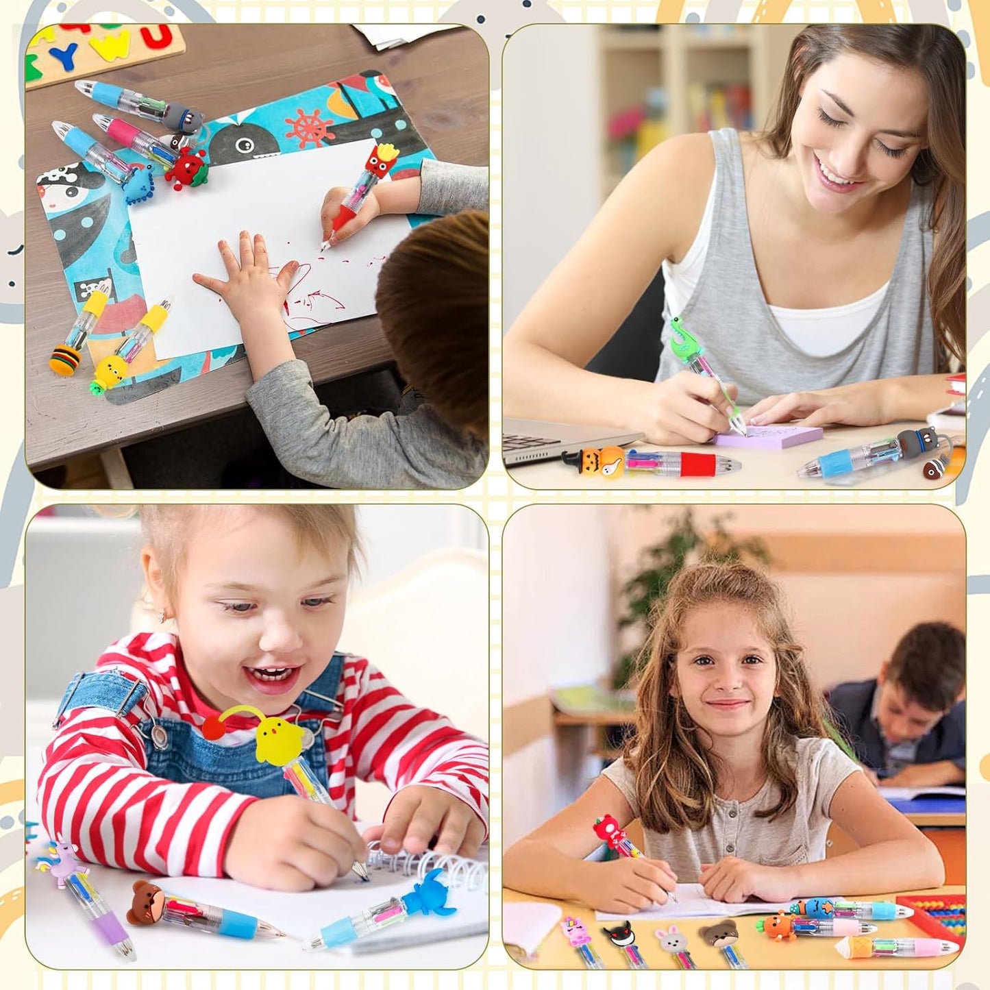 70Pcs Mini Multicolor Pens in One 4-in-1 Fun Pens for Kids, Ballpoint Pen for Birthdays and Children's Parties, Cute Pen Gifts Assorted Ink Kawaii Pen