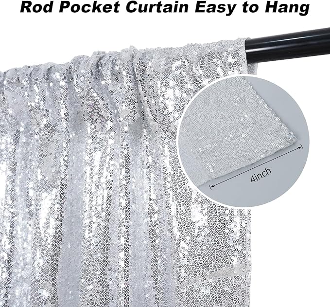 Juya Delight Sequin Backdrop Curtain Non-Transparent Sequin Photography Background Backdrop Curtain for Birthday Party Wedding Festival Ceremony 6FTx8FT Silver
