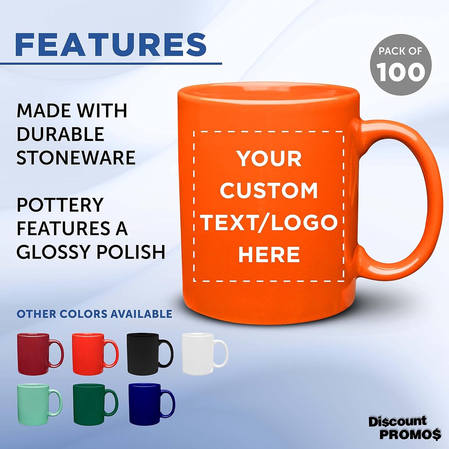 Custom Ceramic Coffee Mugs 11 oz. Set of 100, Personalized Bulk Pack - Coffee cup set, Iced coffee cup, Gaming mug - Orange