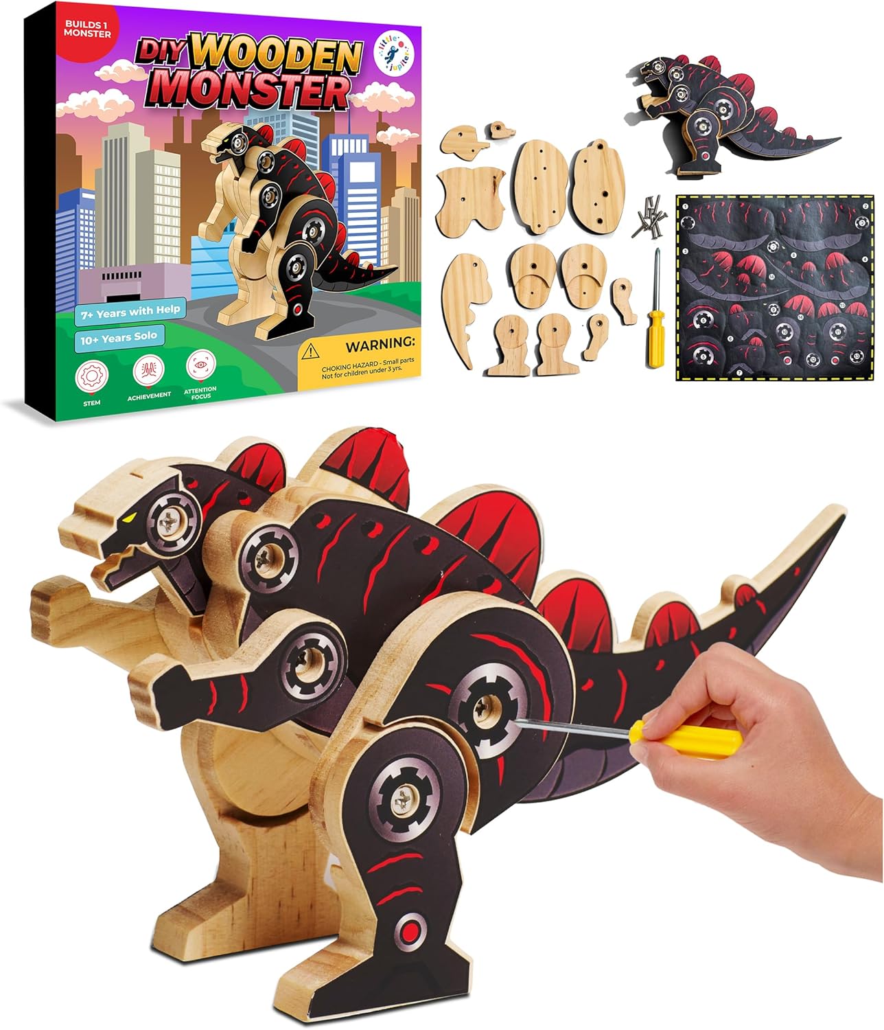 Little Jupiter DIY Wooden Kit with Stickers - Japanese Monster for 7-12 Yrs - Woodworking Kits - Wood Crafts - Building Kit - Wooden Crafts (Monster Type 1)