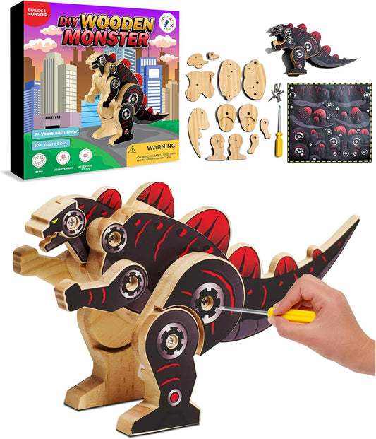 Little Jupiter DIY Wooden Kit with Stickers - Japanese Monster for 7-12 Yrs - Woodworking Kits - Wood Crafts - Building Kit - Wooden Crafts (Monster Type 1)