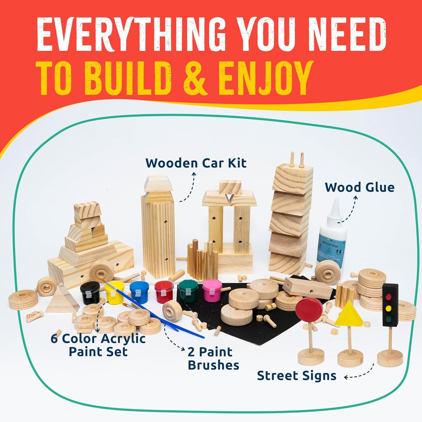 DIY Wood Building Kits, STEM Woodworking Kit for Kids, Creative Fun Craft Projects, Great Gift for Boys & Girls (Wooden Cars, 1-Pack)