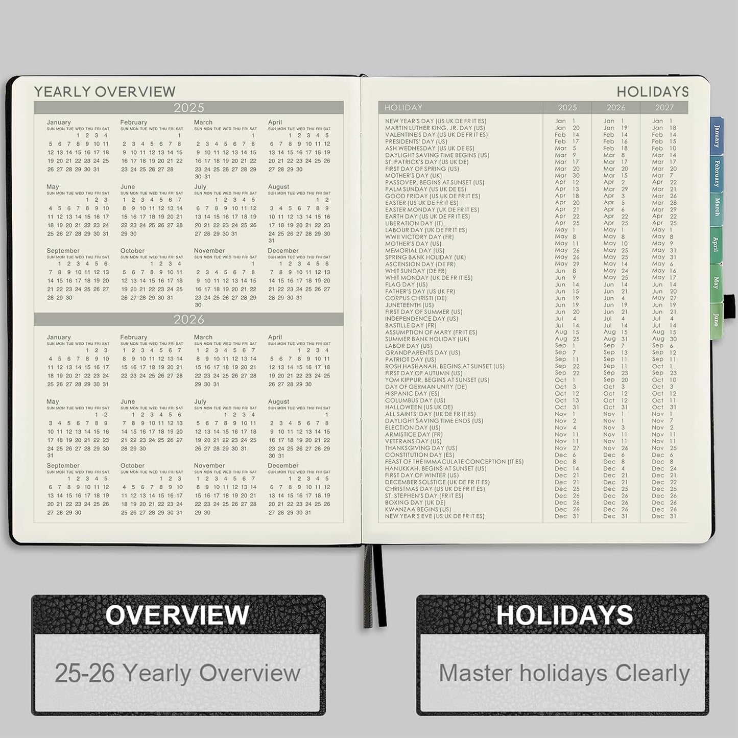 Planner 2025-2026 - JUL 2025 - JUN 2026, Planner Weekly and Monthly, Academic Planner 2025-2026, 8.5" x 11", Leather Cover Planners with Thick Paper, Back Pocket with Notes Pages, Black