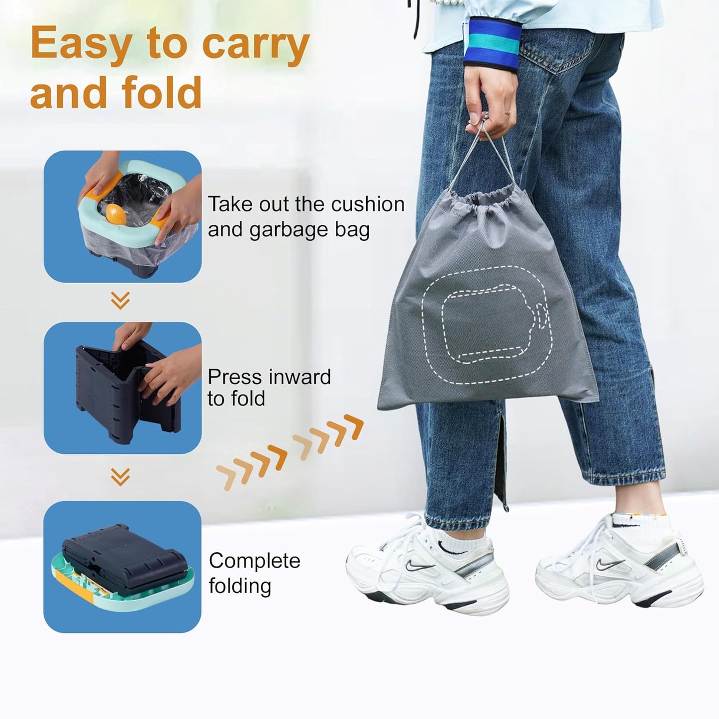 Toilet bowls for children，Portable Potty for Toddler Travel Foldable Travel Potty for Boys Girls Emergency Toilets for Car,Outdoor,Camping and Indoor Seat with Storage Bag（Quiet Blue）