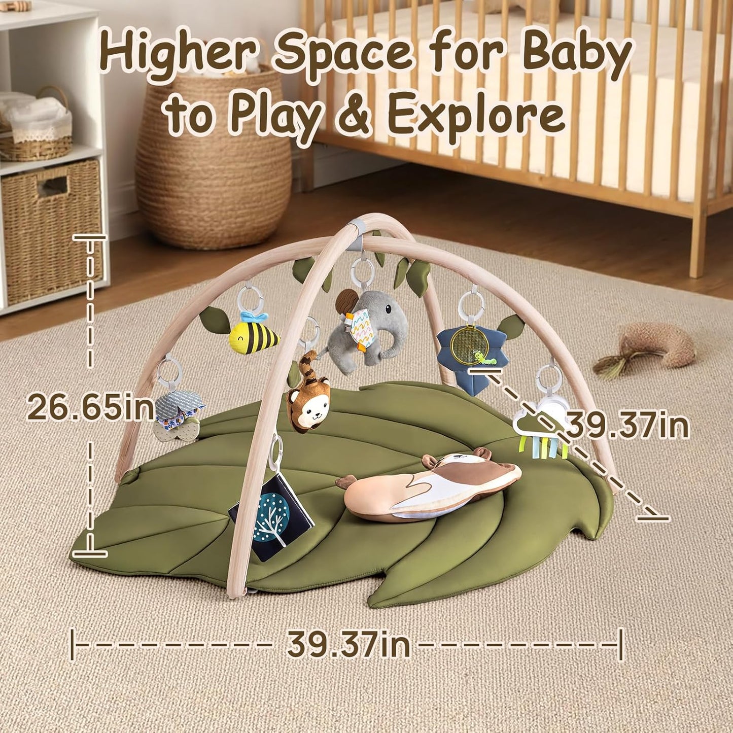 Infant Activity Center for Newborn to Develop Motor Cognition Leaves Leaf-Shaped Baby Play Gym & Activity Mat Extra Large Tummy Time Mat with 8 Detachable Toys