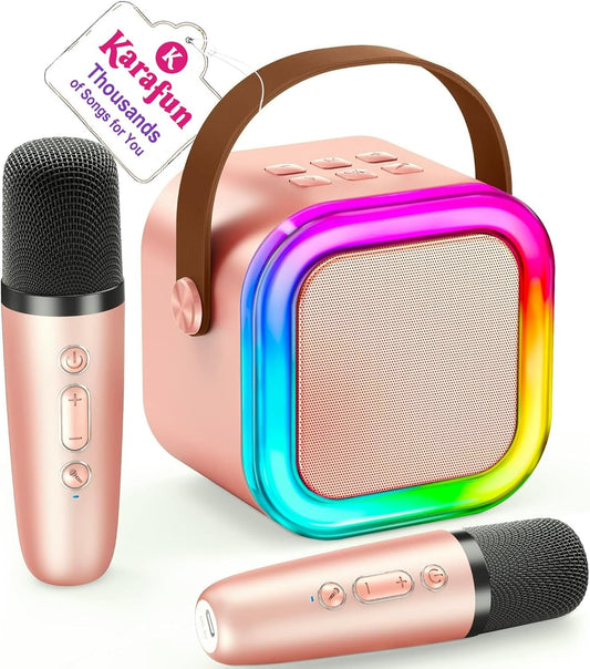 IROO Mini Karaoke Machine for Kids, 2025 TOP Toys Birthday Gifts Ideas for Girls Ages 4, 5, 6, 7, 8, 9, 10, 12+ Years Old, Portable MP3 Player with 2 Wireless Mics for Party