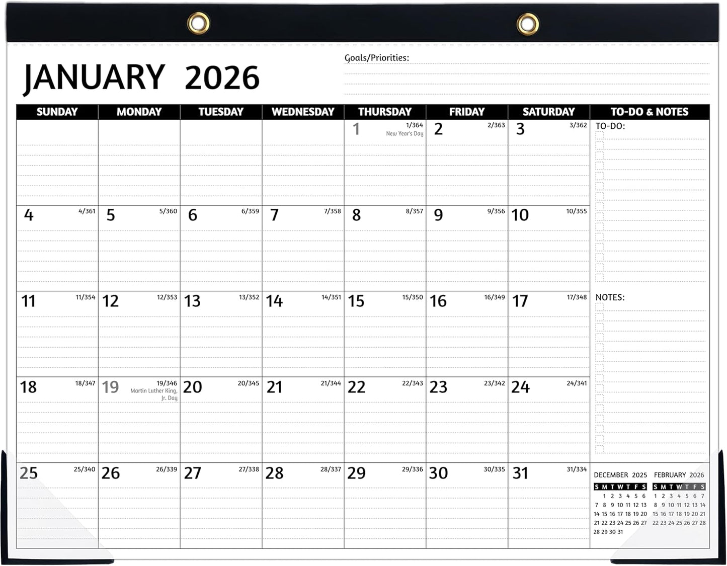 2026 Desk Calendar – Large Desk Calendar 2026, 22'' x 17'', Jan 2026 - Dec 2026, 2026 Desk/Wall Calendar with Desk Pad, To-do Lists, Ruled Blocks, Corner Protectors