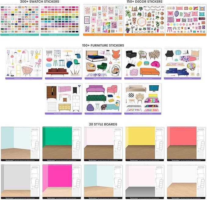 Fashion Angels Interior Design Sticker Stylist - 20 Style Boards with 14 Sticker Sheets - Interior Design Set for Kids - Room Design Kit for Girls - 550+ Aesthetic Room Decor Stickers - Ages 6 and Up