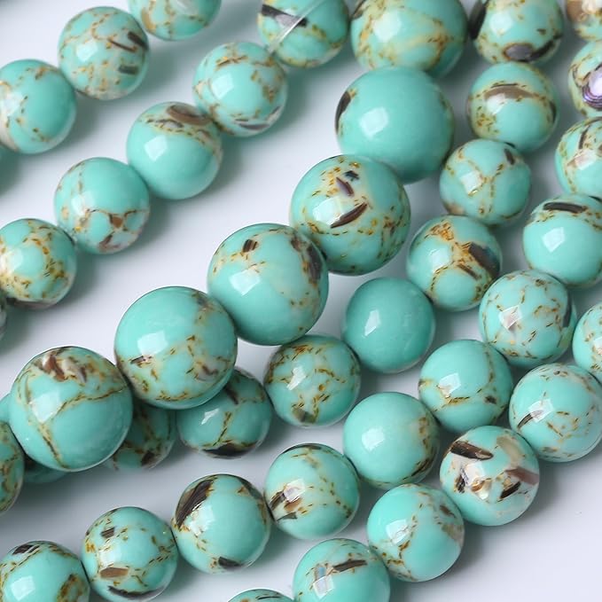 Gold Wire Turquoisee Stone Beads Gemstone Round Crystal Energy Jade Beads Stone Beads for Jewelry Making DIY Bracelet Necklace Jewelry Making 1 Strand 15.5inch 4MM