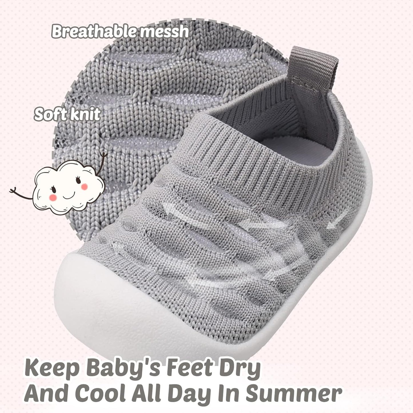 Baby First-Walking Shoes 1-4 Years Kid Shoes Trainers Toddler Infant Boys Girls Soft Sole Non Slip Cotton Canvas Mesh Breathable Lightweight TPR Material Slip-on Sneakers Outdoor