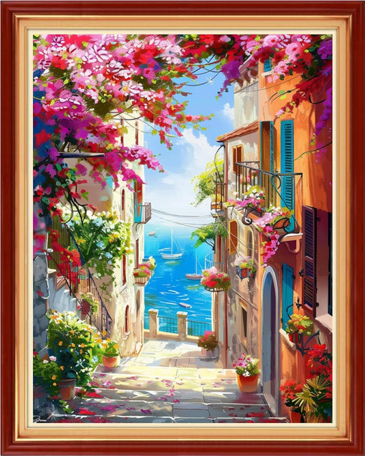 Stamped Cross Stitch Kits - Beach Night Landscape Counted Cross Stitch Kits for Beginners Adults Needlepoint Cross-Stitch Patterns-Seaside Scenery 16x20 inchs