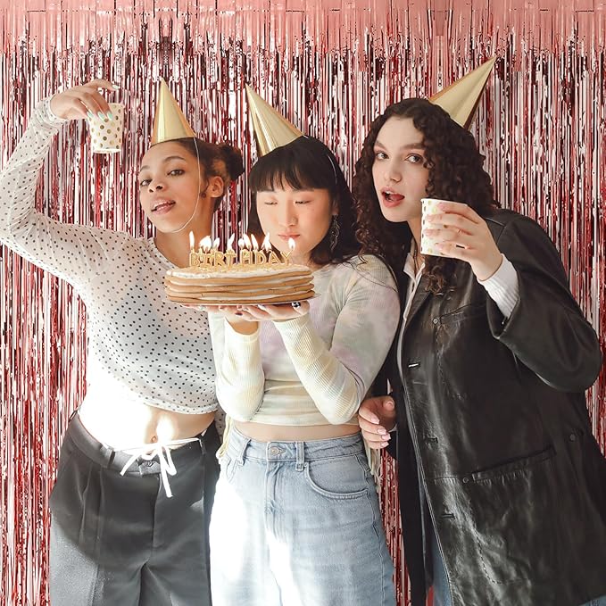 5 Pack Rose Gold Fringe Backdrop 3.2ft x 8.2ft Foil Curtain Tinsel Fringe Curtains for Birthday Party Decoration Wedding Christmas Decoration