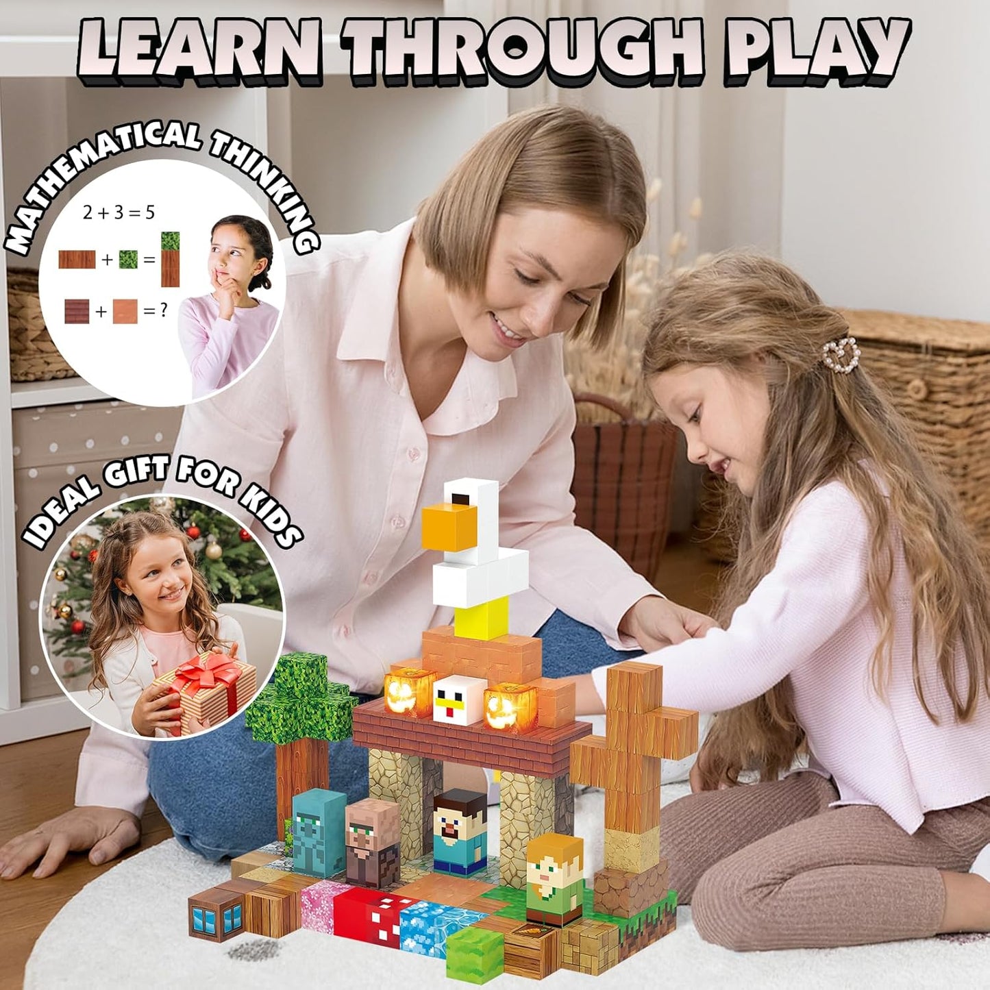 Magnetic Blocks Toy Building Set for Kids 3+, Light Up Magnetic Building Blocks, 3D Construction Build Toys STEM Sensory Magnet Cubes Christmas Birthday Present