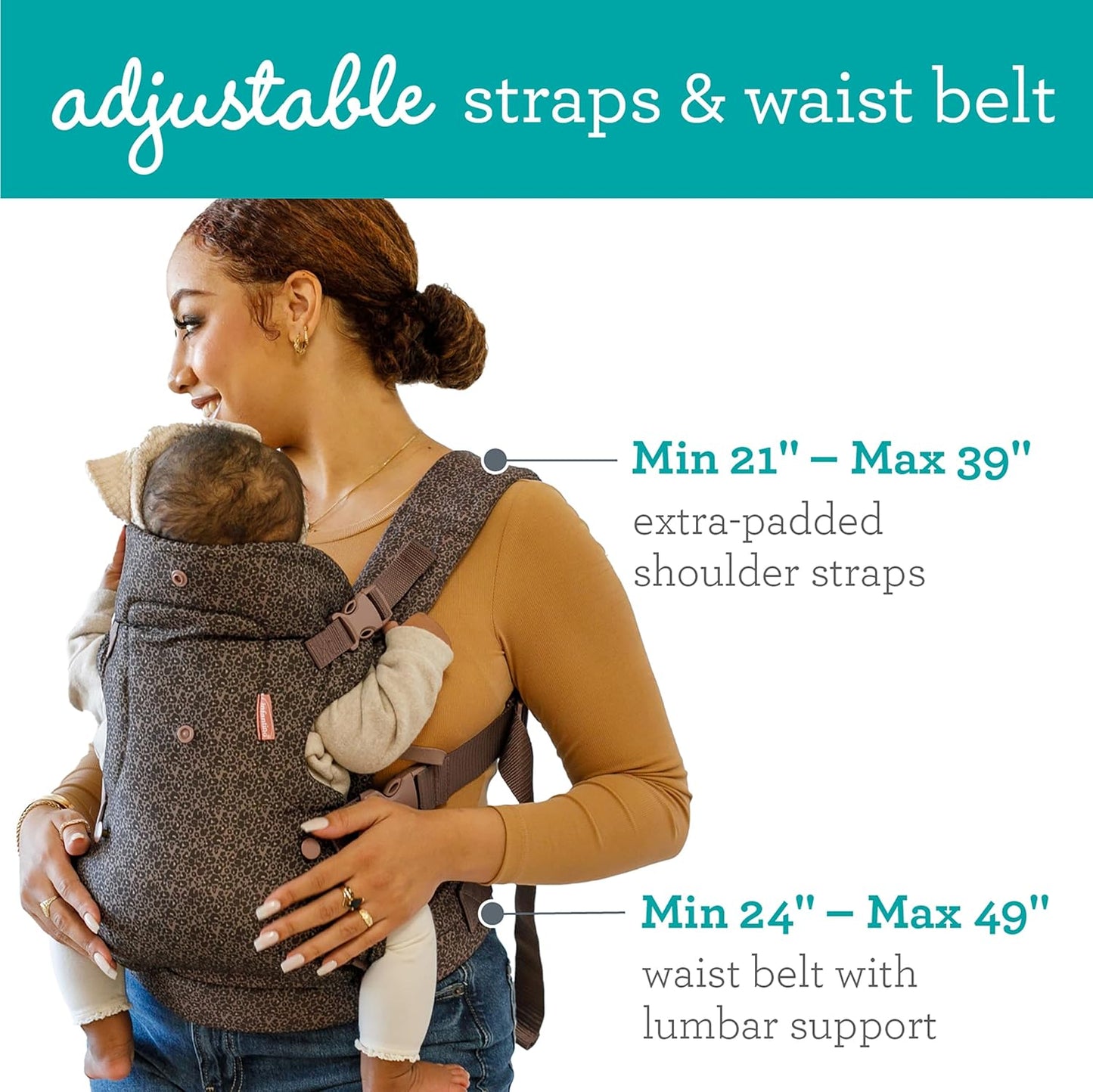 Infantino Flip 4-in-1 Convertible Baby Carrier, Adjustable, Ergonomic Babywearing, Registry Essential, Baby Carrier for Newborn to Toddler, Leopard