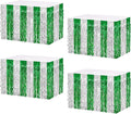 4P Wavy Metallic Tinsel Foil Fringe Table Skirts for Rectangle Tables Backdrop Garland Curtains for Parade Floats Wedding Birthday Parties Decoration Graduation 2025 Christmas (Silver Green)