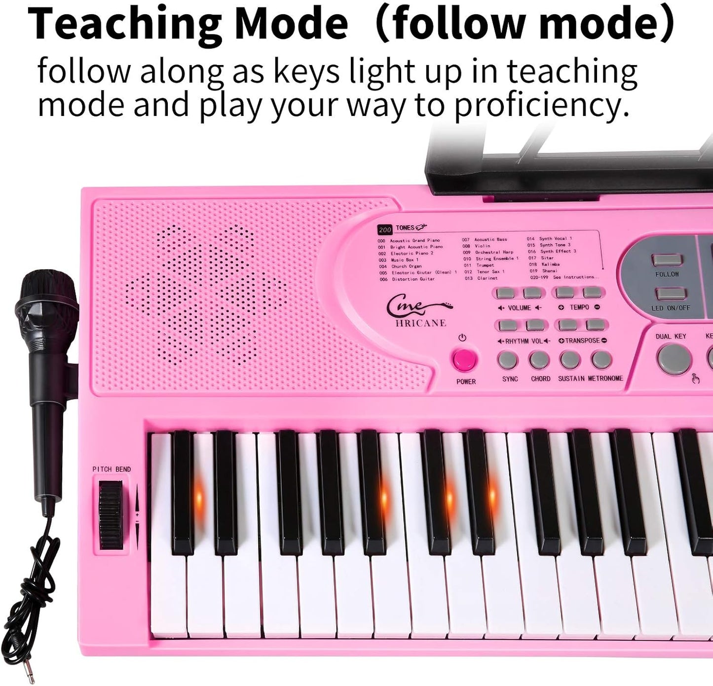 Hricane Keyboard Piano Lighted Keys for Beginner Adults Teens Kids, 61 Key Electronic Music Keyboard with Teaching Modes Powered by USB or Battery with LCD Display Microphone Headphone Jack