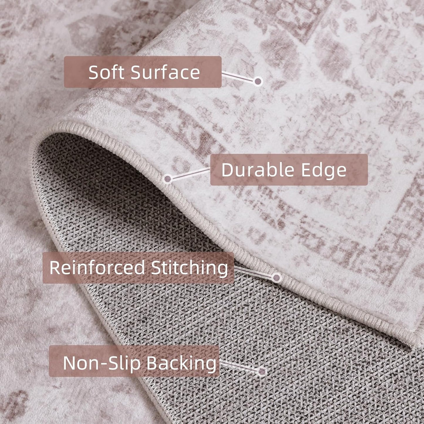 Pink Nursery Rug Large Area Rugs for Living Room Vintage Rug Boho Floral Washable Area Rugs 8x10 Indoor Carpet for Bedroom Dining Room Kids Room