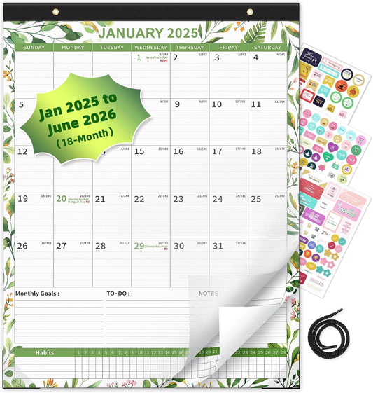 Ospelelf Calendar 2025-2026 Large Wall Calendar 22'' x 17'' Monthly Desk Calendar 18 Month Family Calendar, Use Jan 2025 - June 2026