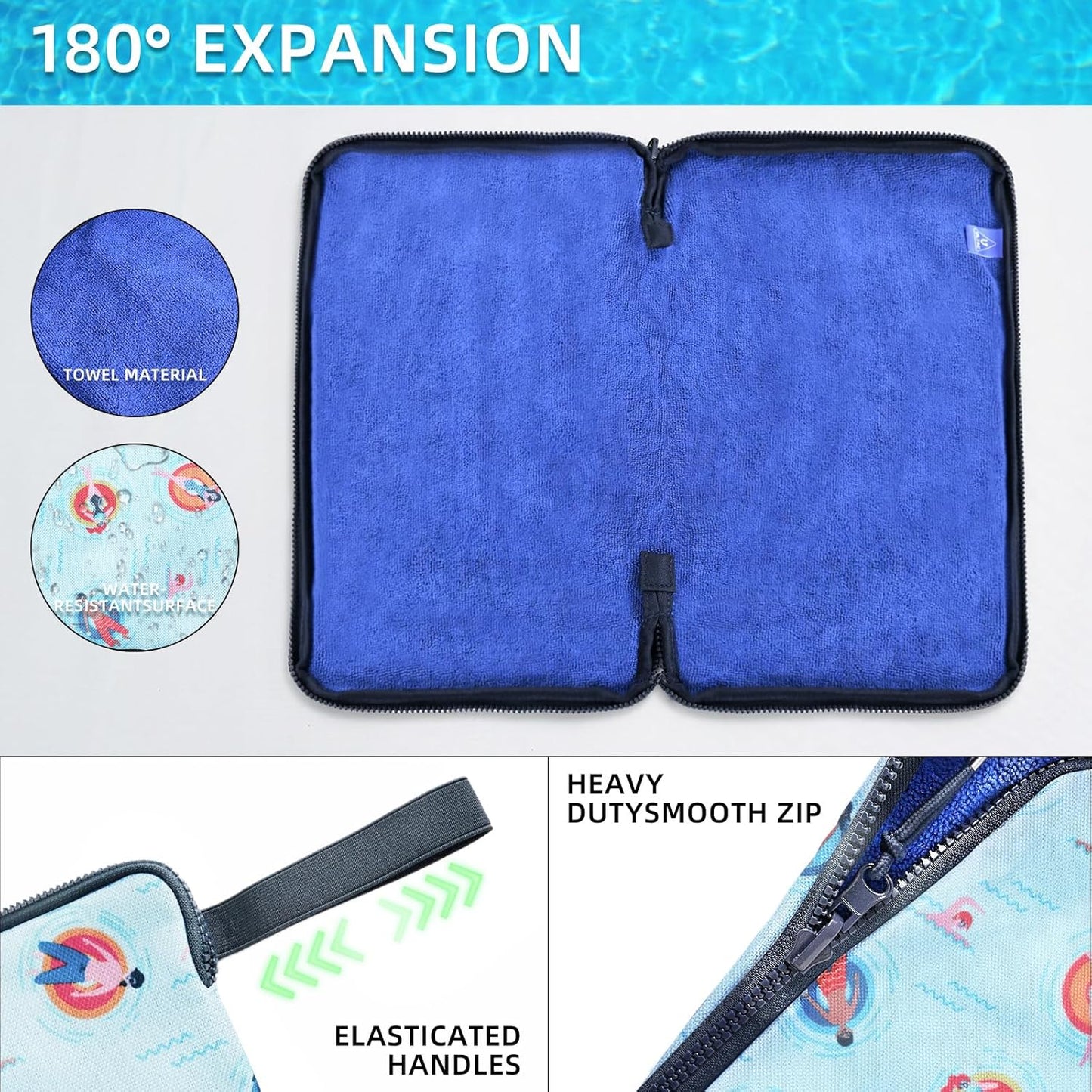 Wet Bag, Wet Dry Bag, Wet bag for swimsuit,Travel, Beach, Pool, Diapers, Dirty Yoga Gym Clothes, Waterproof Embedded Towel Wet Bag(Fleece)-Leakproof Wet Clothes Bag, Beach Travel Essentials