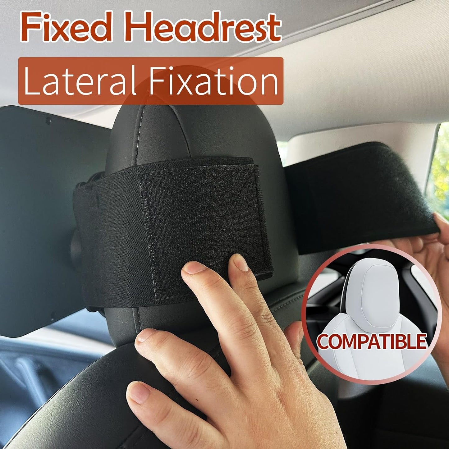 Funbliss Baby Car Mirror for Fixed Headrest, Compatible with Tesla Car Mirror for Baby and Other Models, 360° Rotation Clear & Wide View, Easy Install with Non-Slip Elastic Fixing