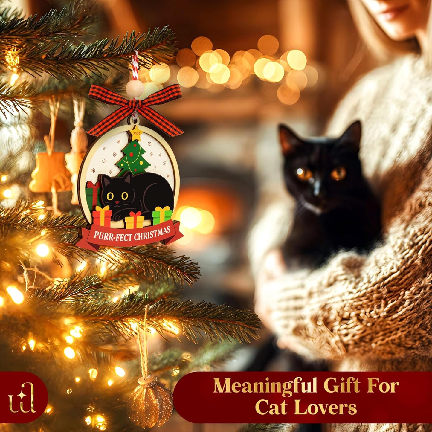 Black Cat Ornaments for Christmas Tree Decorations - Funny Black Cat Gifts for Women, Cute Cats Christmas Ornaments for Cats Lovers, Kitten Ornament Ideas
