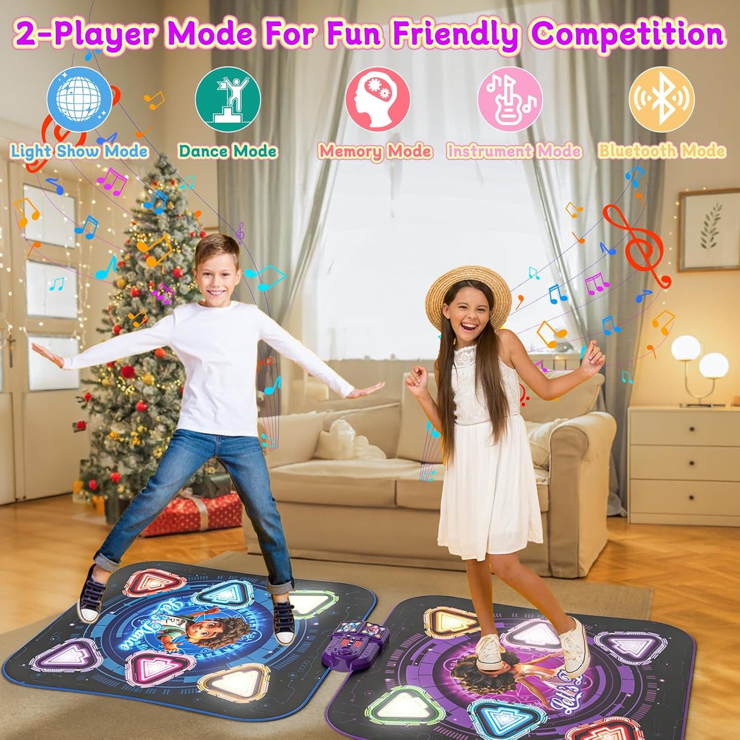 Upgraded Dance Mat for Kids, Single & Double Players Mode Electronic Dance Pad with Light-up 12-Button Wireless Bluetooth 5 Game Modes Christmas Birthday Gift for Girls Boys Ages 3 4 5 6 7 8 8-12