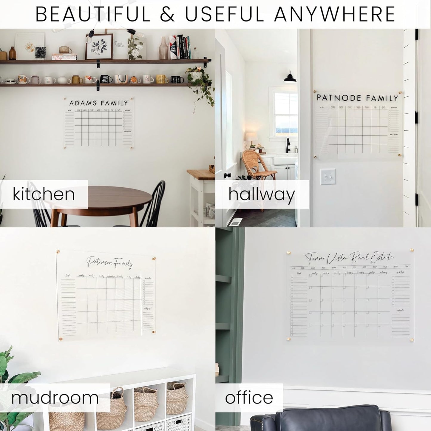 Personalized Clear Acrylic Calendar for Wall, Calendar Whiteboard for Wall, Dry Erase Wall Calendar, Wall Calendar Organizer System for Home (Block, Blush, 38"W x 26"H)