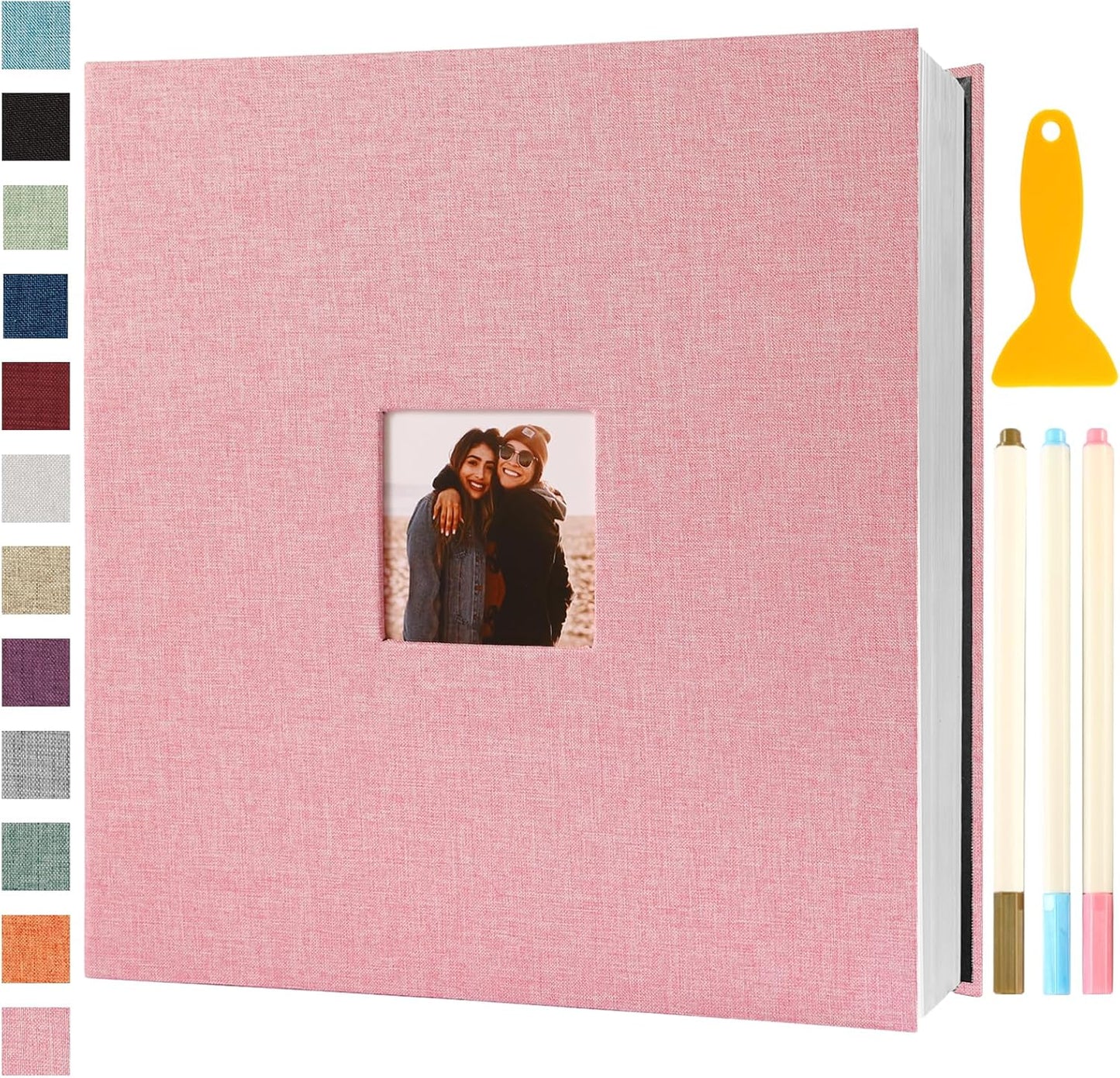 Photo Album Self Adhesive Pages Scrapbook Magnetic Photo Albums for 4x6 5x7 8x10 Pictures Sticky Pages Books for Baby Family Wedding 13.2x12.8 Pink 120 Pages