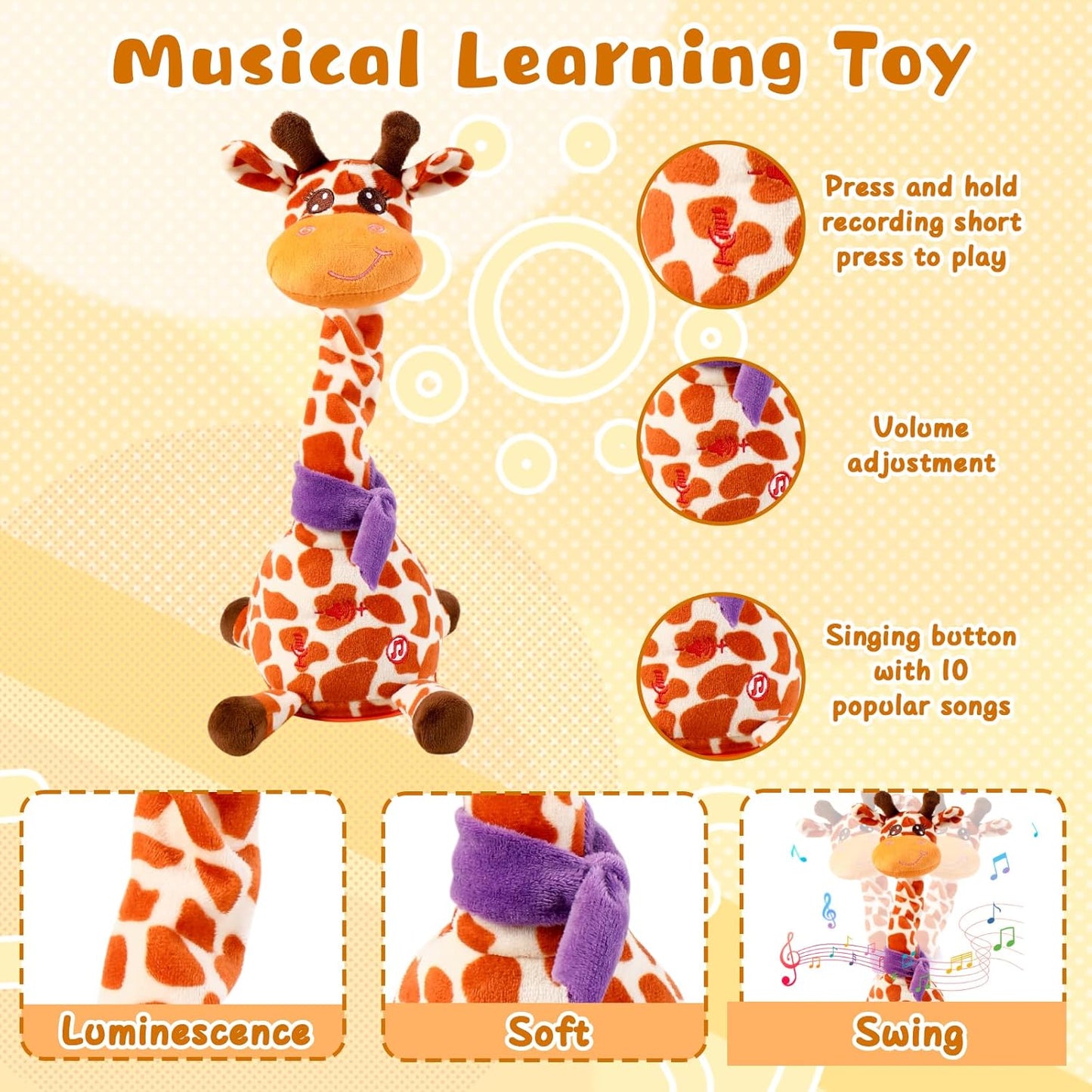 Dancing Giraffe Musical Toys Recording and Repeating Plush Baby Toys 6 to 12 Months Toys, Singing Talking Giraffe Baby Developmental Toy,Valentines Day Decor/Gift for Friend