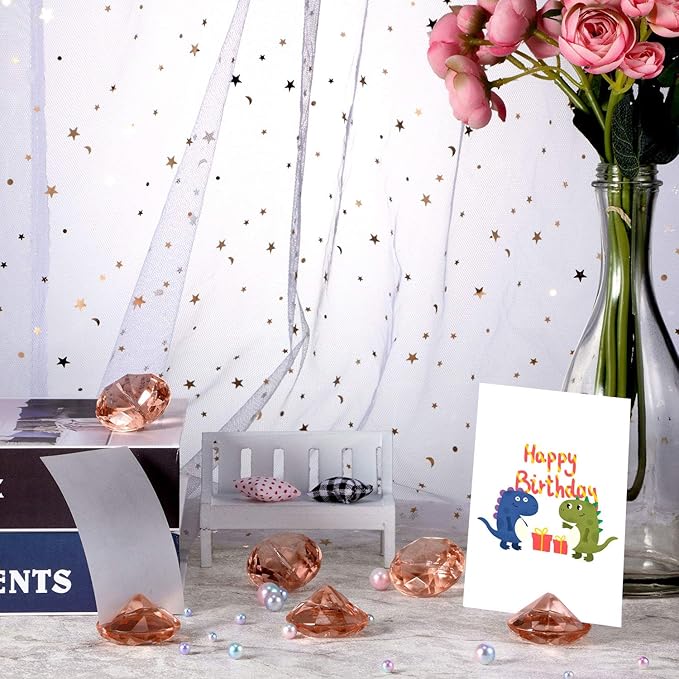 Boao 24 Pack Diamond Place Card Holders Acrylic Table Number Holder Card Stands Crystal Diamond Party Decorations Favor for Weddings Home Table(Rose Gold)