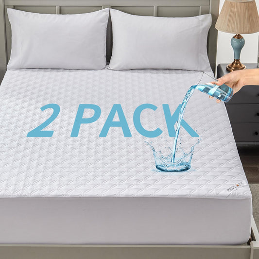 2 Pack Waterproof Mattress Protector, Twin Size Mattress Pad with Deep Pocket Fitted Up to 6-15 inches, Soft Noiseless Single Bed Mattress Cover for Bedroom, Dorm Room