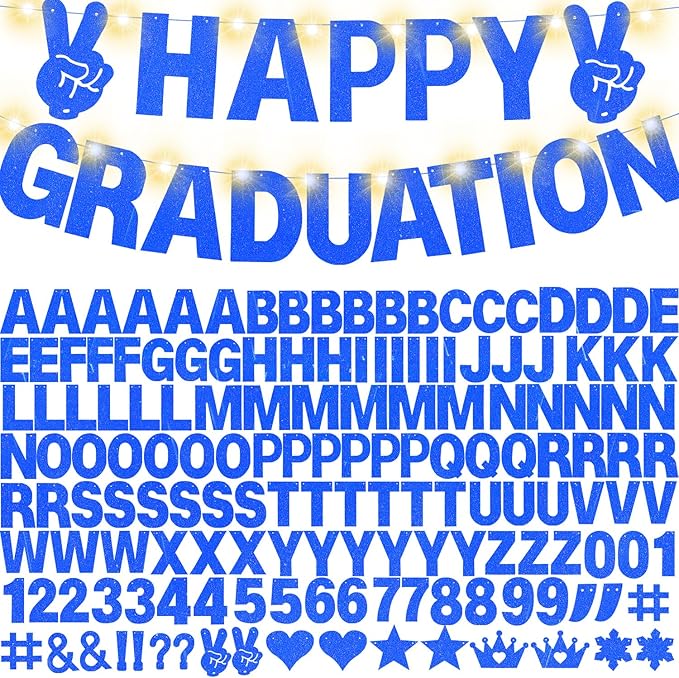 167Pcs DIY Glitter Customizable Banner Kit Hanukkah Custom Banners DIY Happy Birthday Letters Personalized Banner Decor for Christmas Baby Shower Birthday Party Decoration(Glitter Sapphire Blue)