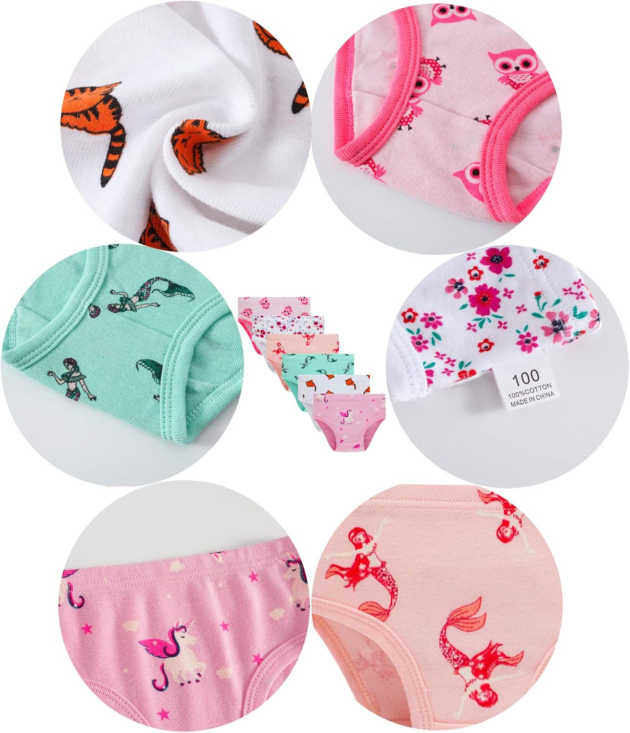 Cadidi Dinos Little Girls' Soft Cotton Underwear Kids Cool Breathable Comfort Panty Briefs Toddler Undies(Pack of 6)