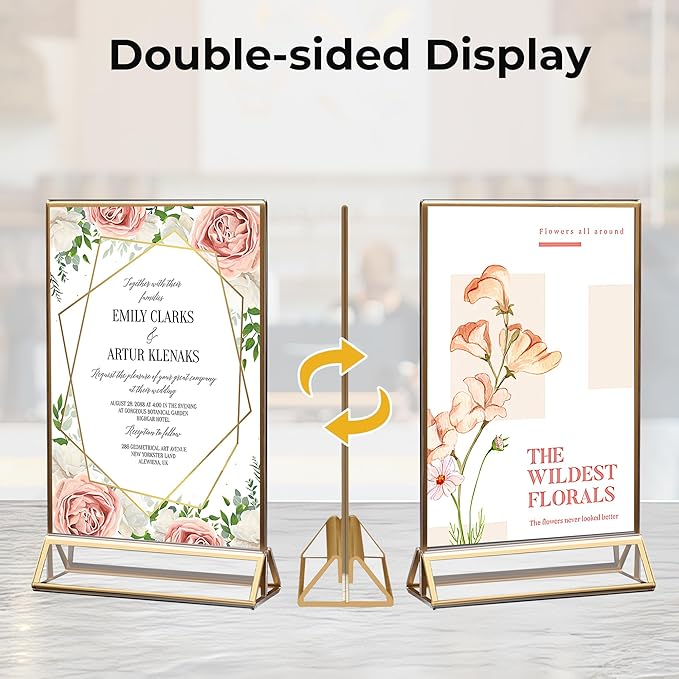 14 Pack Acrylic Sign Holder 4x6 Gold Frames, Wedding Table Number Holders Double Sided Vertical Clear Display Stand, Picture Holders for Tables, Menus, Flyers, Party and Office Decor