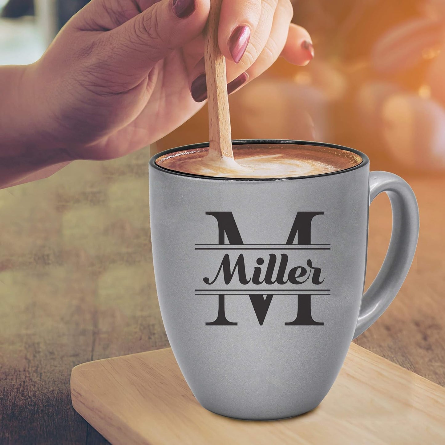 Custom Engraved Coffee Latte Mug - Personalized Coffee and Tea Cup (Silver)