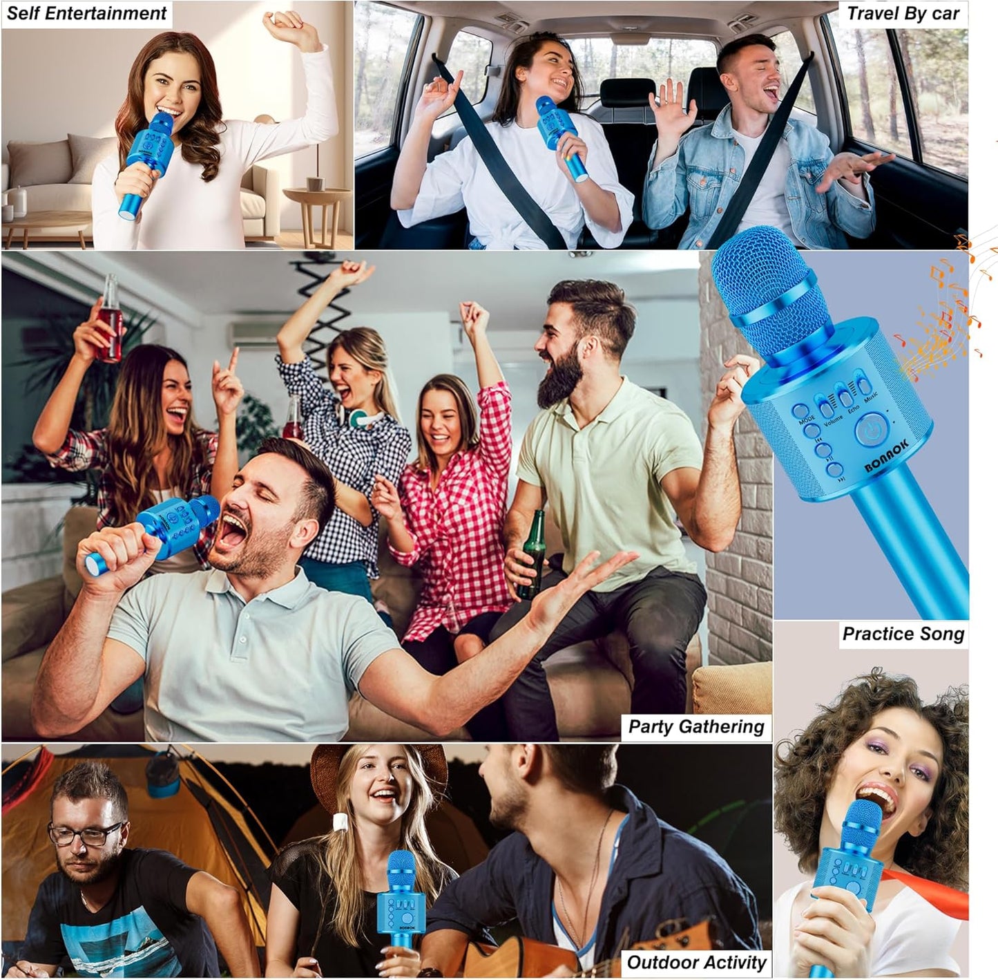 BONAOK Wireless Bluetooth Karaoke Microphone,3-in-1 Portable Handheld Karaoke Mic Speaker Machine Birthday Home Party for PC or All Smartphone (Q37 Blue)