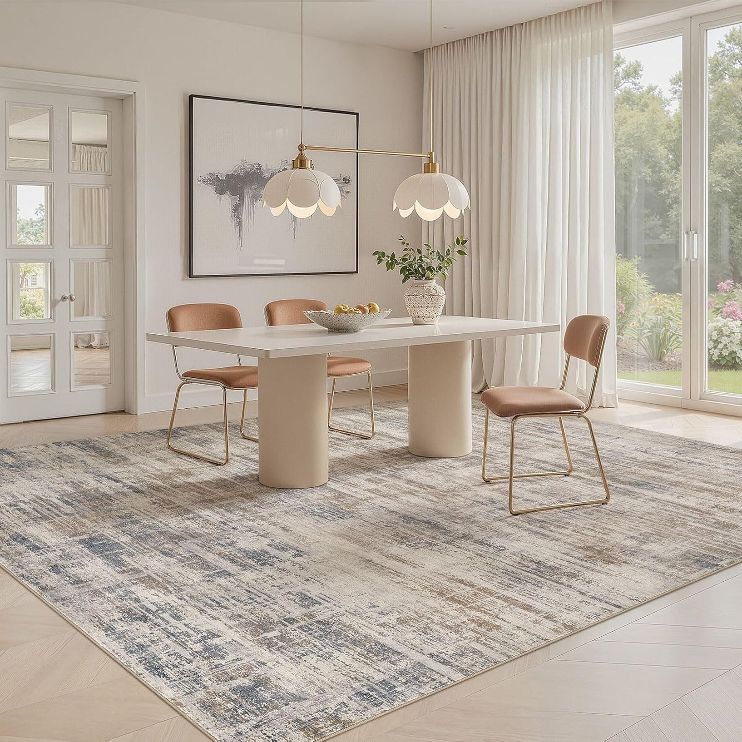 Area Rug for Living Room: 9x12 Washable Neutral Abstract Modern Soft Rugs Non Slip Indoor Floor Stain Resistant Large Carpet for Bedroom Dining Room Office Nursery - Brown