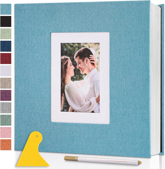 Photo Album Self Adhesive Pages Scrapbook Large Magnetic Photo Albums with Sticky Pages Scrapbooks for Wedding Baby for 4x6 5x7 8x10 Picture Photo Books 11x10.6 LightBlue 60 Pages